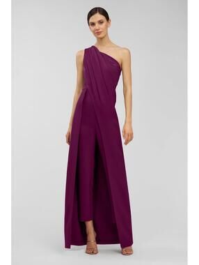 New Kay Unger ELISE WALK THRU JUMPSUIT In Mulberry Size 14 $258